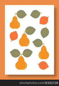 Abstract symbol of pear leaves and fruits in pastel colors. Pear, leaves, plant and more. Isolated collection of pear leaves and fruits for social media, mobile concept, posters and web design.