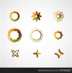 Abstract symmetric geometric shapes, 9 business icon logo set