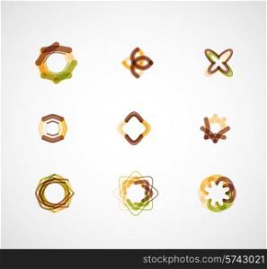 Abstract symmetric geometric shapes, 9 business icon logo set