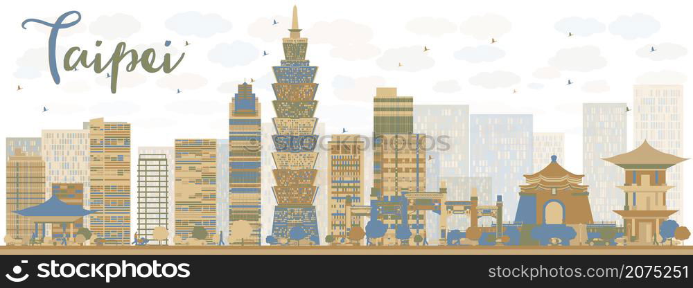 Abstract Taipei skyline with color landmarks. Vector illustration. Business travel and tourism concept with modern buildings. Image for presentation, banner, placard and web site.