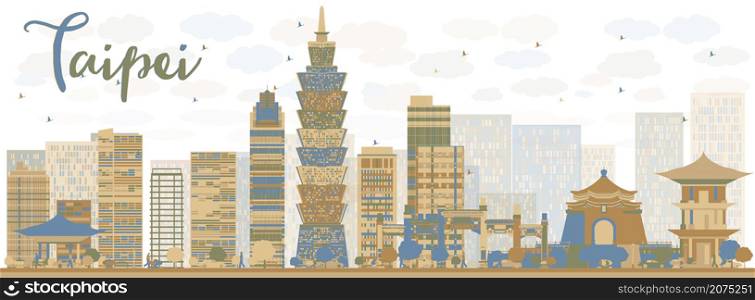 Abstract Taipei skyline with color landmarks. Vector illustration. Business travel and tourism concept with modern buildings. Image for presentation, banner, placard and web site.