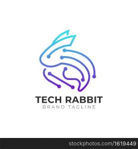 Abstract Tech Rabbit Logo Design with Colorful Stylish Lines Concept. Usable for Tech, Sport, Apparel, Business Brand Company.