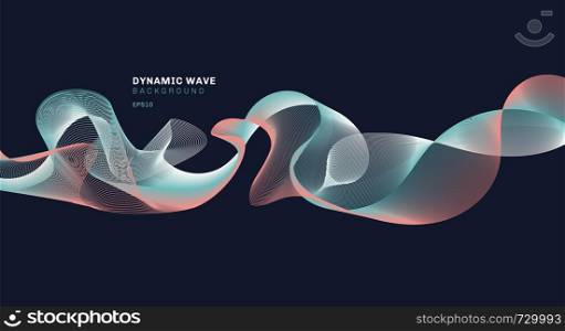 Abstract technolog with dynamic waves lines on dark blue background. Vector illustration