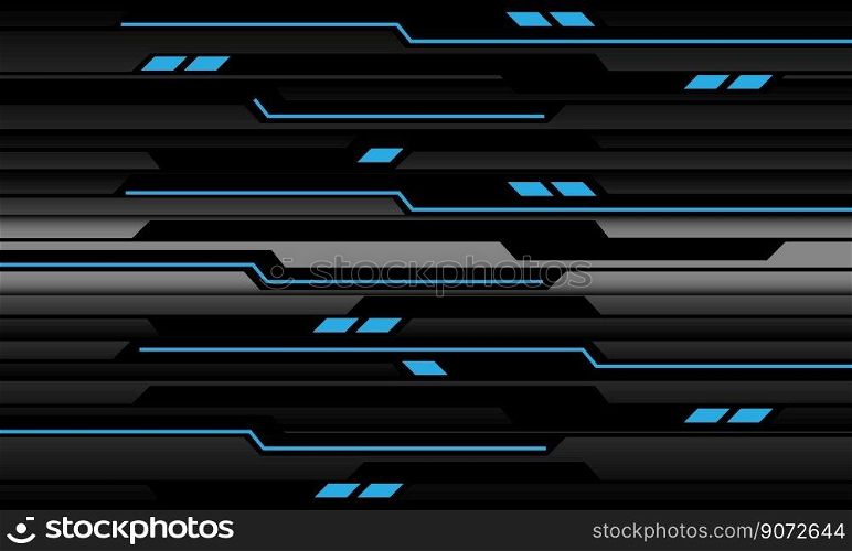 Abstract technology blue light power cyber line futuristic black circuit on metal design ultramodern background vector 