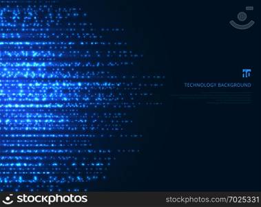 Abstract technology blue magic sparkling glitter particles lines on dark background. Vector illustration