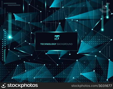 Abstract technology blue triangles and low polygon with lines connecting dots structure and elements on dark background. Vector illustration. Abstract technology blue triangles and low polygon with lines co