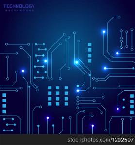 Abstract technology circuit board and connection system background with digital data. Vector illustration