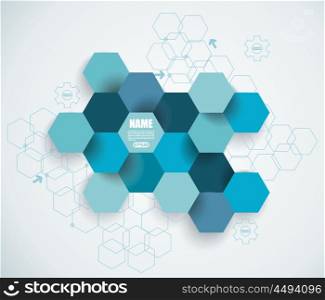 Abstract technology communication design with hexagons.