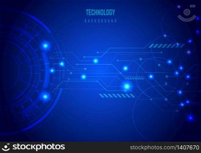 Abstract technology communication with connected geometric circle, line blue background network. Vector illustration