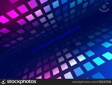 Abstract technology concept blue and pink squares pattern futuristic perspective background. You can use for ad, poster, template, business presentation. Vector illustration