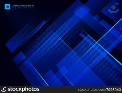 Abstract technology concept blue geometric overlapping with light laser line on dark background. Vector illustration