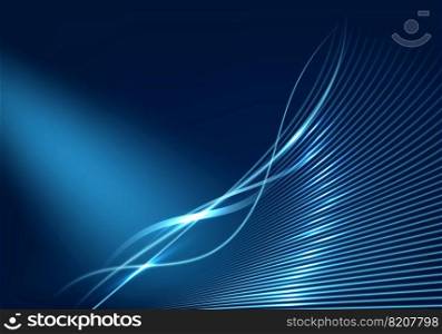 Abstract technology concept blue glowing lines elements on dark blue background with lighting effect. Vector illustartion