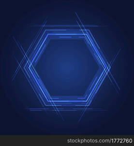 Abstract technology concept blue hexagon elements with lines on glow blue background. Vector illustraion