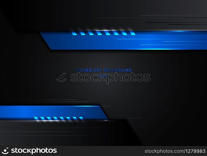 Abstract technology concept geometric black and blue with lighting on dark background. Vector illustration