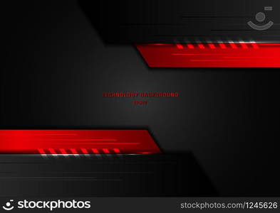 Abstract technology concept geometric black and red with lighting on dark background. Vector illustration