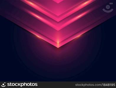 Abstract technology concept pink lights triangle on dark background with space for you text. Vector illustration