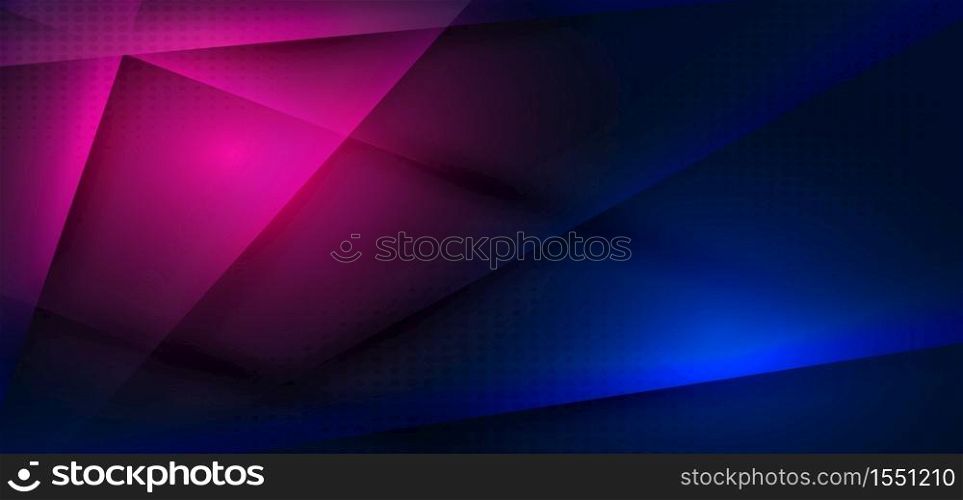 Abstract technology concept triangle blue and pink dark background. Vector illustration