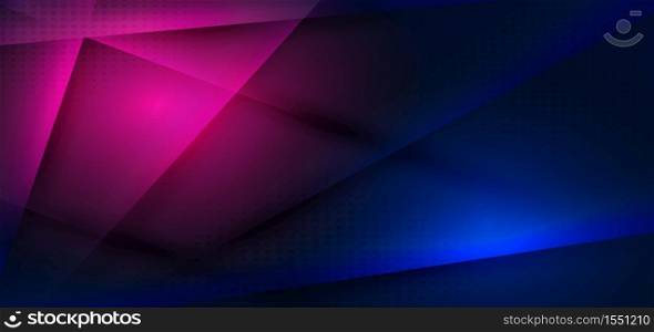 Abstract technology concept triangle blue and pink dark background. Vector illustration
