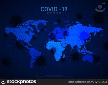 Abstract technology covid-19 virus spread on world map futuristic background. Decorate for ad, poster, template, artwork. illustration vector eps10