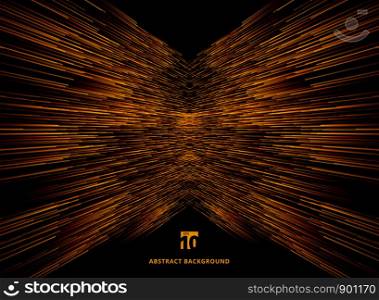 Abstract technology data connection speed orange lines perspective on dark background. Vector illustration