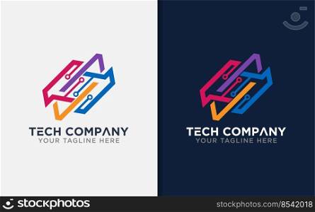 Abstract Technology Design. Modern Stylish Tech Logo Design with Colorful Geometric Lines Combination Concept.