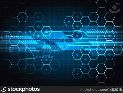 Abstract technology digital concept blue glowing geometric elements on dark background. Vector illustration