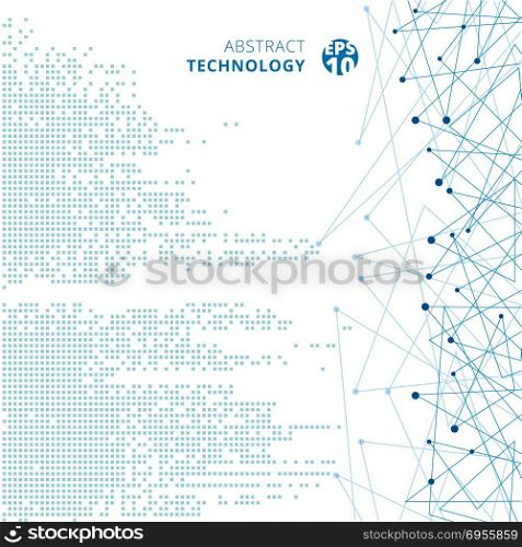 Abstract technology digital data square blue pattern pixel with lines connect dots on white color background. Vector illustration
