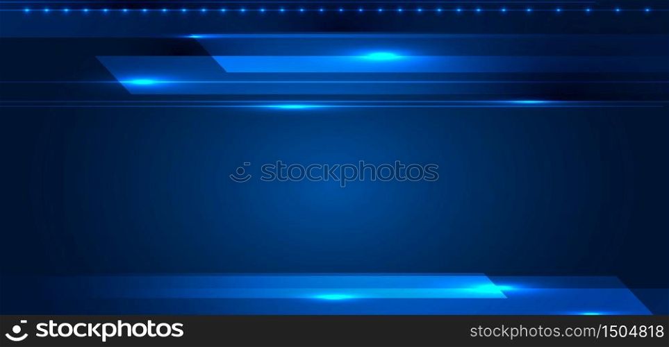 Abstract technology digital futuristic concept stripes lines with glowing light rays speed motion on dark blue background. Science energy. Vector illustration