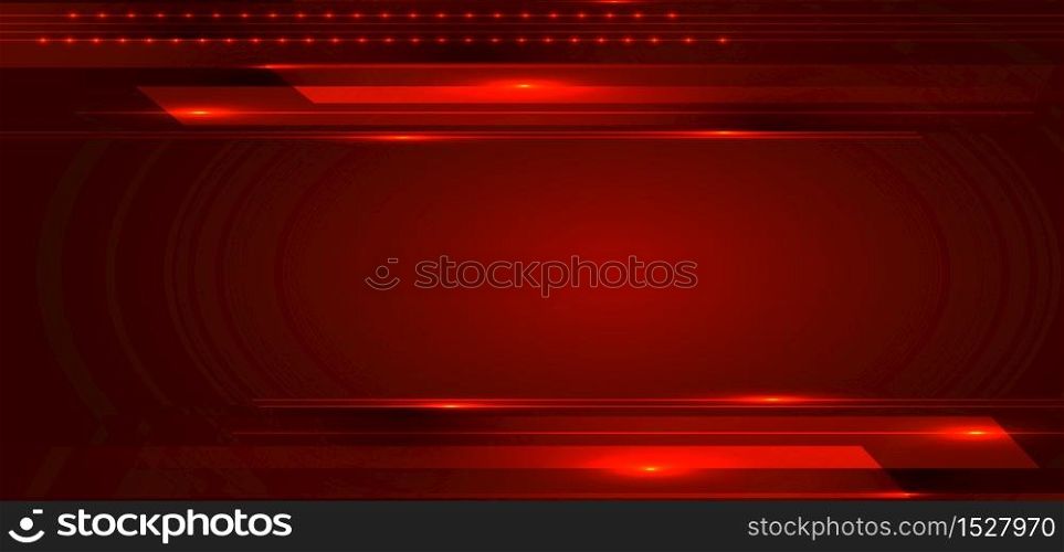Abstract technology digital futuristic concept stripes lines with glowing light rays speed motion on red background. Science energy. Vector illustration