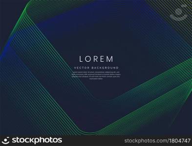Abstract technology digital lighting futuristic glowing blue and green light lines wave on dark blue background. Vector illustration