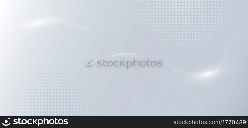 Abstract technology digital lighting futuristic glowing white light lines wave on grey background. Vector illustration