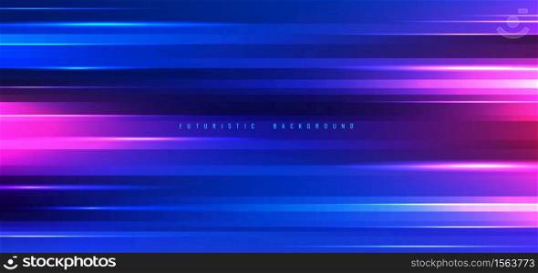 Abstract technology futuristic background neon lights effect shiny striped lines blue and pink gradients color. Vector illustration