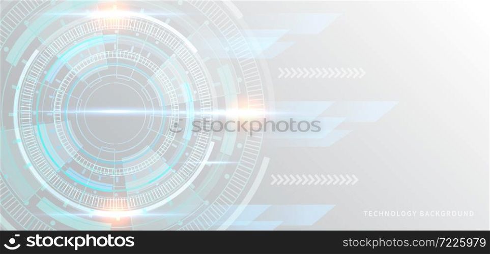 Abstract technology futuristic blue and gray gear circles with geometric elements on gray background. Vector illustration