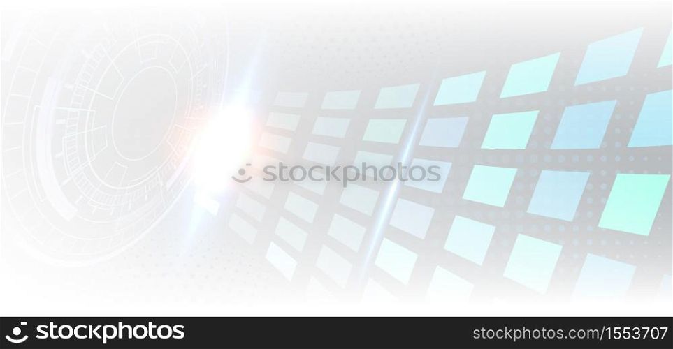 Abstract technology futuristic blue and gray gear circles with square pattern perspective elements on gray background. Vector illustration