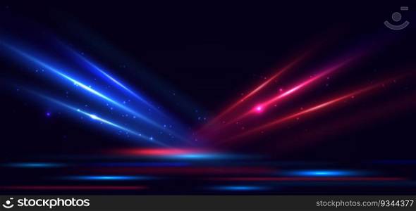 Abstract technology futuristic blue and red light rays effect on dark background and dot glitter. Vector illustration