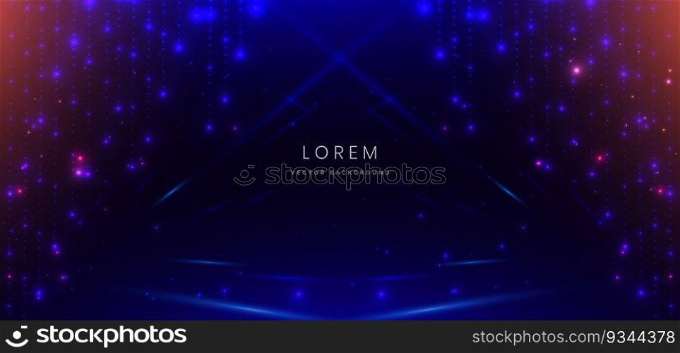 Abstract technology futuristic blue dot glowing neon lines light lines with speed motion moving on dark blue background. Vector illustration