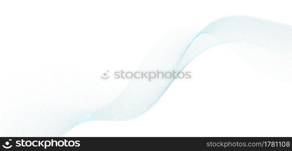 Abstract technology futuristic blue fluid dots particles wave line on white background. Vector illustration