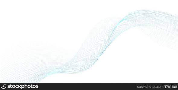 Abstract technology futuristic blue fluid dots particles wave line on white background. Vector illustration