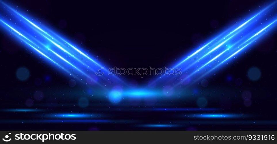 Abstract technology futuristic blue light rays effect on dark background and dot glitter. Vector illustration