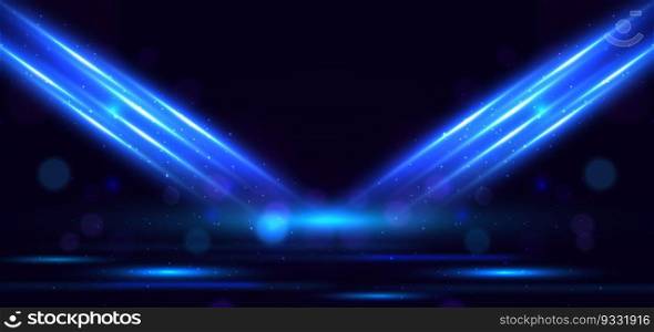 Abstract technology futuristic blue light rays effect on dark background and dot glitter. Vector illustration