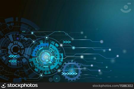 Abstract technology futuristic circuit board,Hi-tech computer digital telecom concept,Technological with arrow various light energy on blue sky of cyberspace,Vector illustration and circle background.