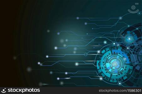 Abstract technology futuristic circuit board, Hi-tech computer digital telecom concept,Technological with various light energy on blue sky of cyberspace,Vector illustration and circle background.