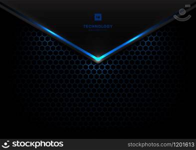 Abstract technology futuristic concept black and gray metallic overlap blue light hexagon mesh design modern background and texture. Vector illustration