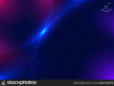 Abstract technology futuristic concept blue circles lines and dotted particles with lighting effect on dark background. Vector illustration