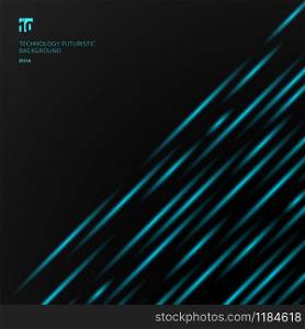 Abstract technology futuristic concept blue laser light pattern diagonal stripes on black background with space for your text. Vector illustration