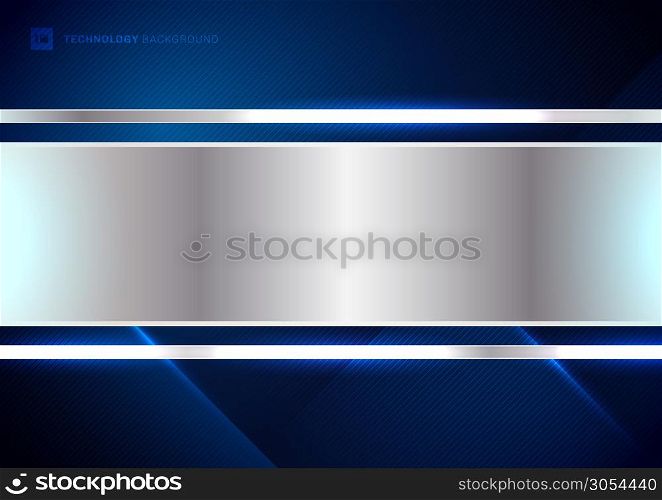Abstract technology futuristic concept digital of blue light ray diagonal stripes lines texture on dark blue background with metallic silver tab space for your text. Science, energy, Vector illustration