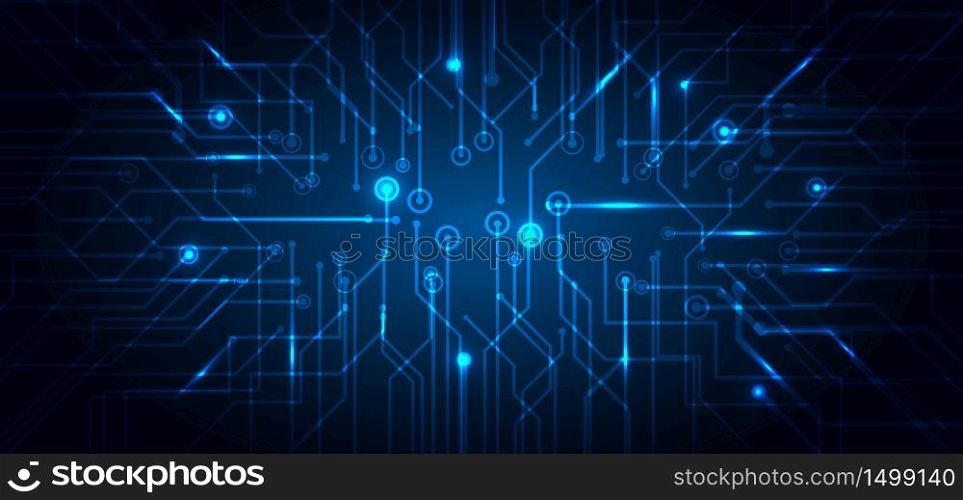 Abstract technology futuristic concept electronic circuit blue glowing on dark background. Technological structure computer business. Vector illustration