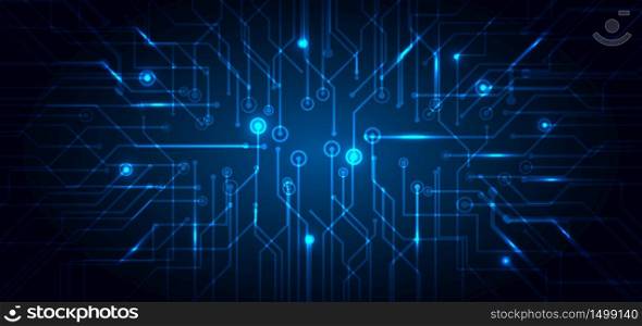 Abstract technology futuristic concept electronic circuit blue glowing on dark background. Technological structure computer business. Vector illustration