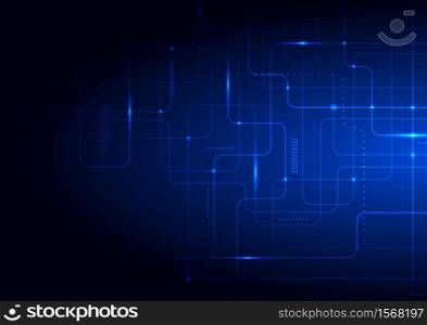 Abstract technology futuristic concept glowing blue lines and lighting on dark background. Vector illustration