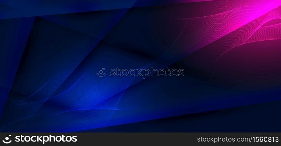 Abstract technology futuristic concept wave lines on blue, pink background. You can use for ad, poster, template, business presentation. Vector illustration